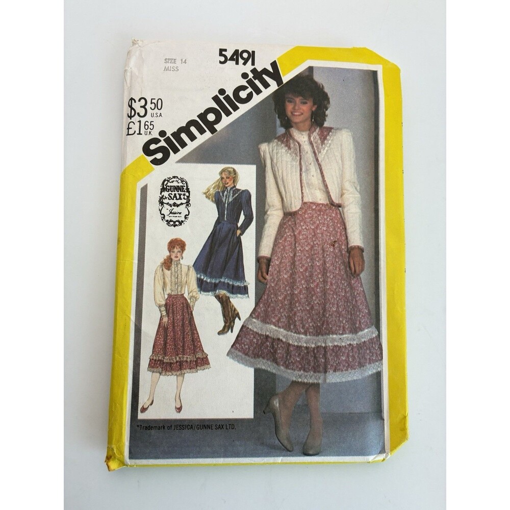 Gunne Sax Skirt Blouse Jacket Size 14 Uncut Pattern 5491 Vtg 80s Prairie Boho